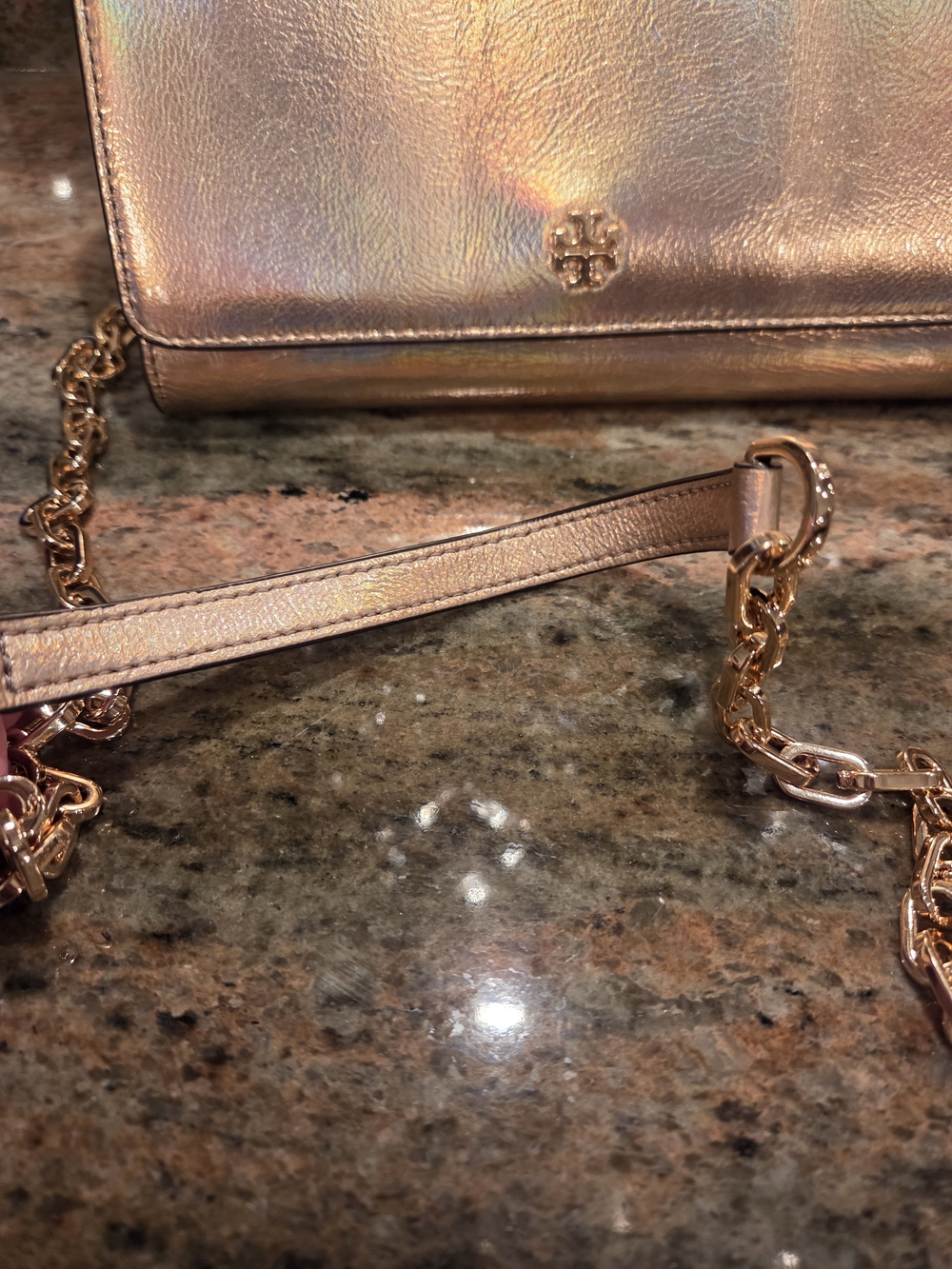Tory Burch Iridescent Rose Gold Chain Crossbody Bag - Picture 4 of 9
